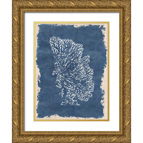 Blue Hue Coral 3 Gold Ornate Wood Framed Art Print with Double Matting by Allen, Kimberly