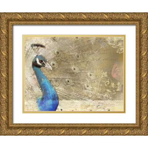 Peacock Royal Gold Ornate Wood Framed Art Print with Double Matting by Allen, Kimberly