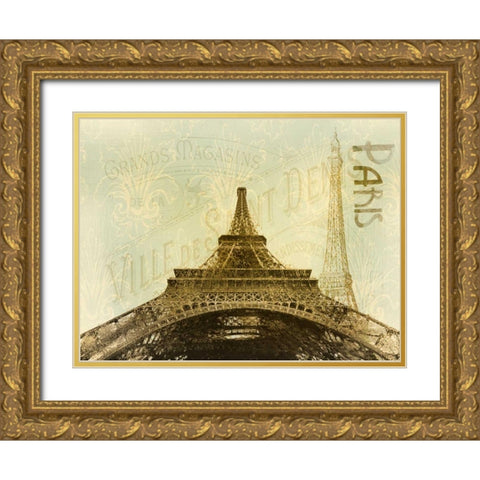 Below The Eiffel Tower Gold Ornate Wood Framed Art Print with Double Matting by Allen, Kimberly