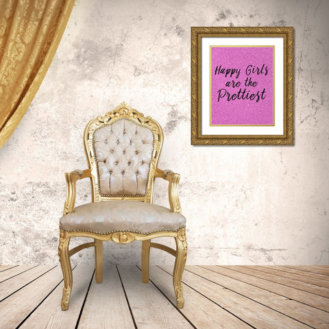 Happy Girls Pink Gold Ornate Wood Framed Art Print with Double Matting by Allen, Kimberly