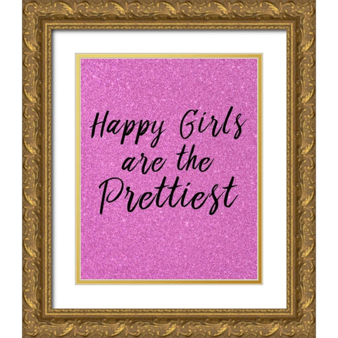 Happy Girls Pink Gold Ornate Wood Framed Art Print with Double Matting by Allen, Kimberly