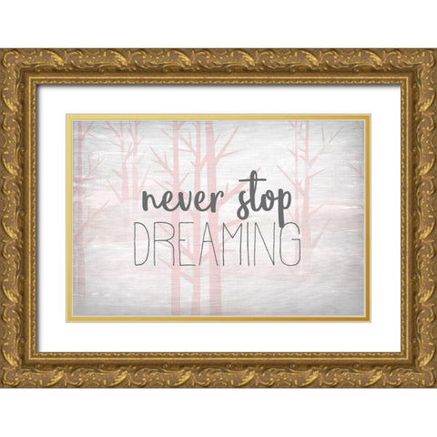 Never Stop Dreaming Pink Gold Ornate Wood Framed Art Print with Double Matting by Kimberly, Allen