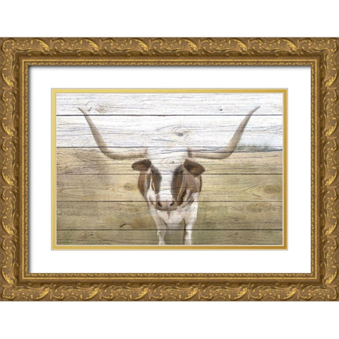 Longhorn Gold Ornate Wood Framed Art Print with Double Matting by Kimberly, Allen