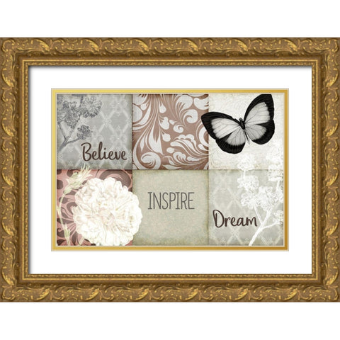 Believe Inspire Dream v2 Gold Ornate Wood Framed Art Print with Double Matting by Kimberly, Allen