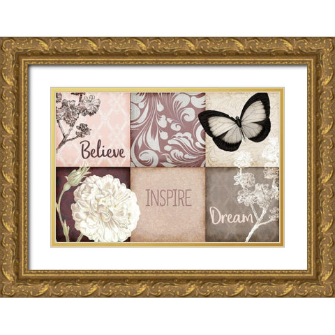 Believe Inspire Dream Gold Ornate Wood Framed Art Print with Double Matting by Kimberly, Allen
