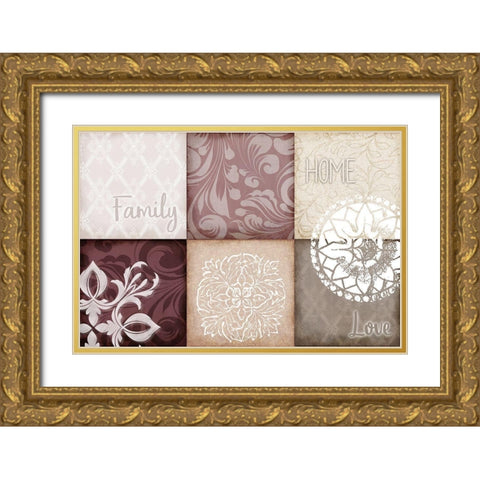Home Family Love v2 Gold Ornate Wood Framed Art Print with Double Matting by Kimberly, Allen