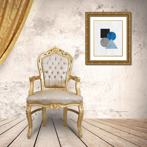 Blue Shapes 2 Gold Ornate Wood Framed Art Print with Double Matting by Kimberly, Allen