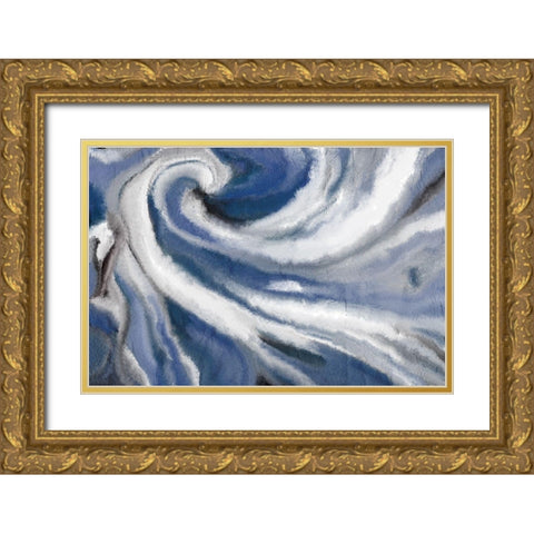 Indigo Swirl Gold Ornate Wood Framed Art Print with Double Matting by Allen, Kimberly