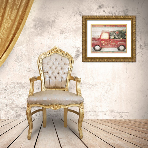 Merry Christmas Truck Gold Ornate Wood Framed Art Print with Double Matting by Kimberly, Allen
