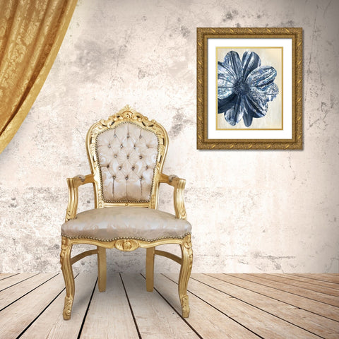 Indigo Marble Bloom 1 Gold Ornate Wood Framed Art Print with Double Matting by Allen, Kimberly