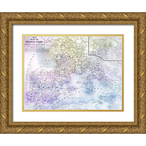 Watercolor Map 2 Gold Ornate Wood Framed Art Print with Double Matting by Kimberly, Allen