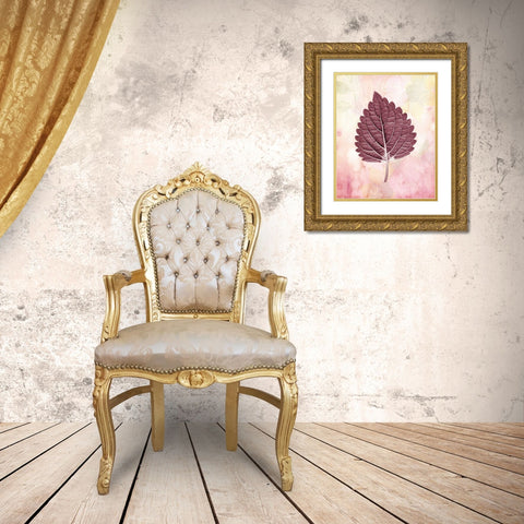 Burgundy Leaf 1 Gold Ornate Wood Framed Art Print with Double Matting by Kimberly, Allen
