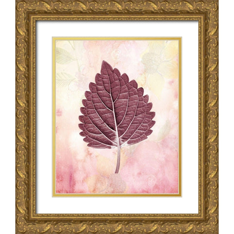 Burgundy Leaf 1 Gold Ornate Wood Framed Art Print with Double Matting by Kimberly, Allen