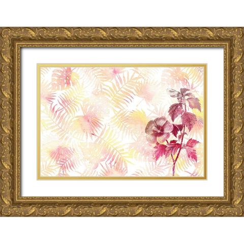 Hibiscus Palms Gold Ornate Wood Framed Art Print with Double Matting by Kimberly, Allen