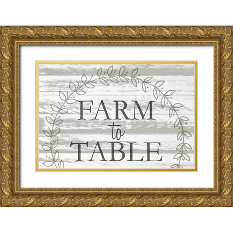Farm to Table Wreath Gold Ornate Wood Framed Art Print with Double Matting by Kimberly, Allen
