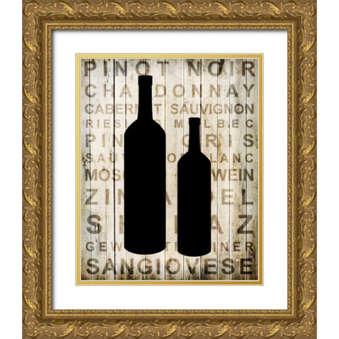 Wine Silhouette 2 Gold Ornate Wood Framed Art Print with Double Matting by Allen, Kimberly