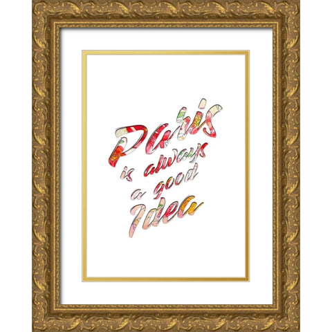 Eiffel Flowers 2 Gold Ornate Wood Framed Art Print with Double Matting by Kimberly, Allen