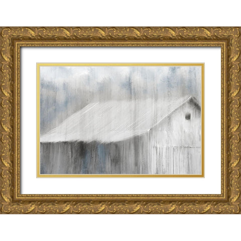 White Barn Gold Ornate Wood Framed Art Print with Double Matting by Kimberly, Allen