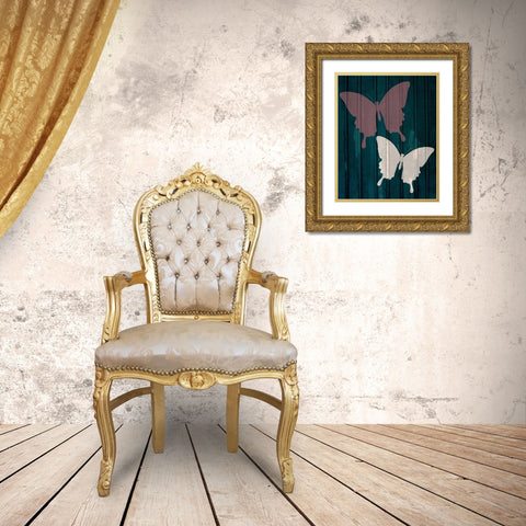 Painted Butterflies 1 Gold Ornate Wood Framed Art Print with Double Matting by Kimberly, Allen
