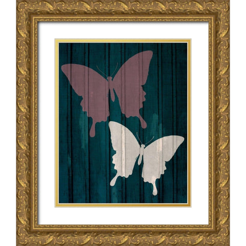 Painted Butterflies 1 Gold Ornate Wood Framed Art Print with Double Matting by Kimberly, Allen