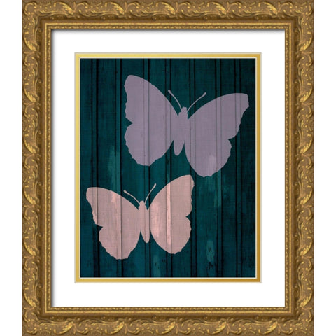 Painted Butterflies 2 Gold Ornate Wood Framed Art Print with Double Matting by Kimberly, Allen