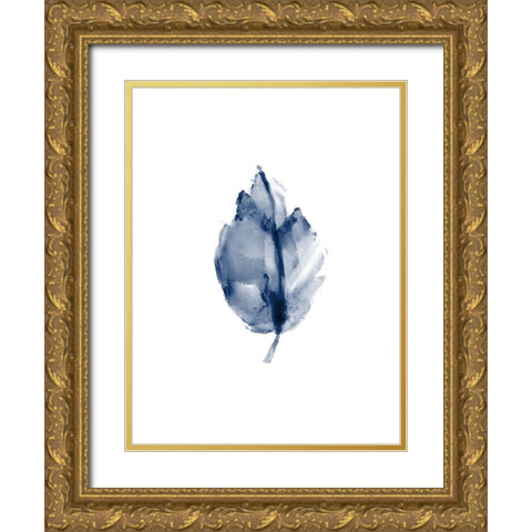Navy Leaf Print Gold Ornate Wood Framed Art Print with Double Matting by Kimberly, Allen