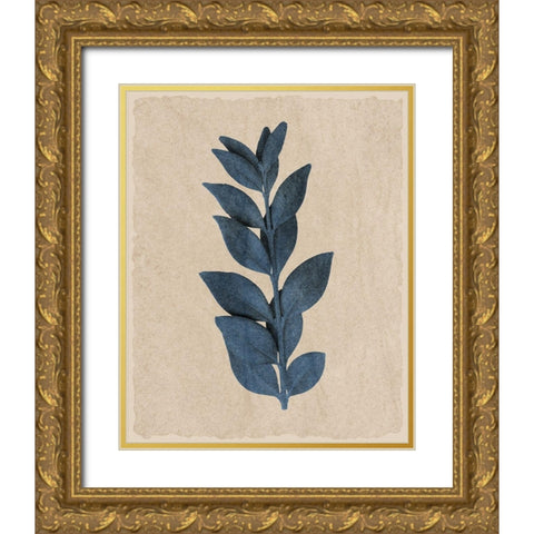 Blue Leaf Print 1 Gold Ornate Wood Framed Art Print with Double Matting by Kimberly, Allen