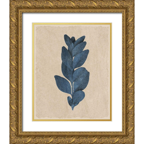 Blue Leaf Print 3 Gold Ornate Wood Framed Art Print with Double Matting by Kimberly, Allen