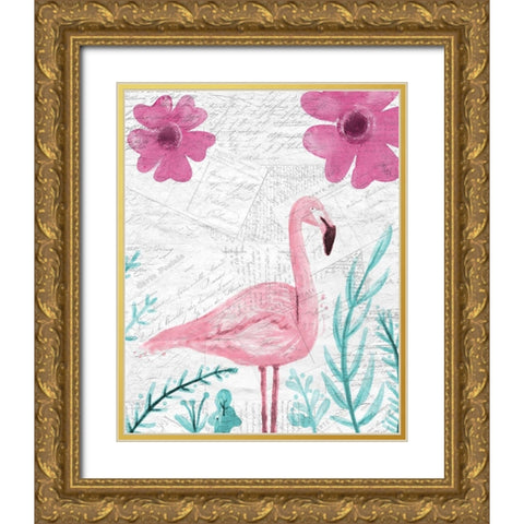 Flamingo Mail 1 Gold Ornate Wood Framed Art Print with Double Matting by Kimberly, Allen