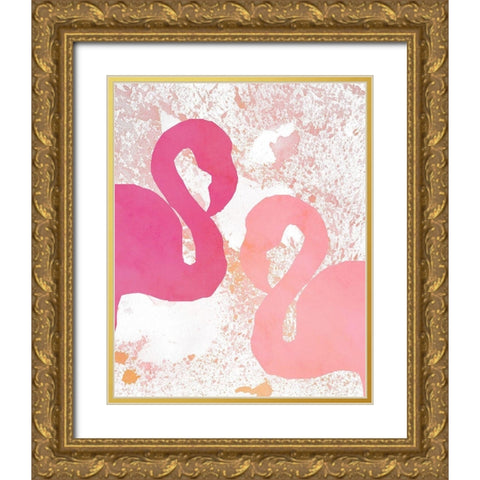 Flamingos 2 Gold Ornate Wood Framed Art Print with Double Matting by Kimberly, Allen