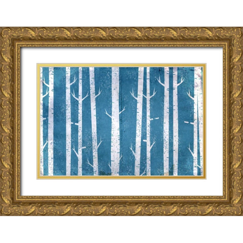 Blue In the Birches Gold Ornate Wood Framed Art Print with Double Matting by Allen, Kimberly