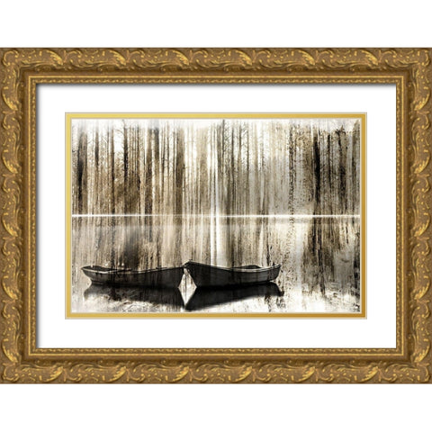 Canoe Morning Gold Ornate Wood Framed Art Print with Double Matting by Kimberly, Allen