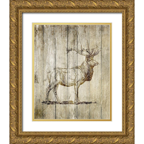 Standing Elk Gold Ornate Wood Framed Art Print with Double Matting by Kimberly, Allen