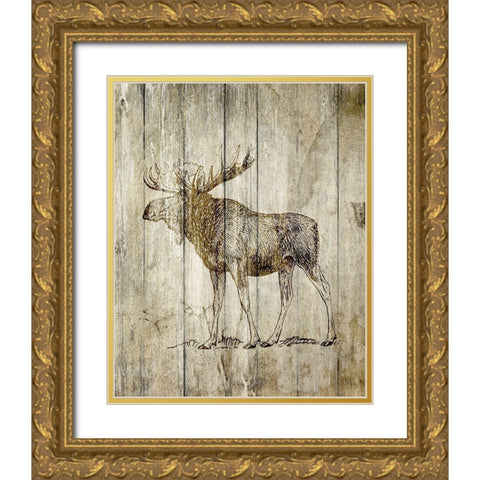 Standing Moose Gold Ornate Wood Framed Art Print with Double Matting by Kimberly, Allen