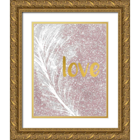 Pink Glitter Feather 3 Gold Ornate Wood Framed Art Print with Double Matting by Kimberly, Allen