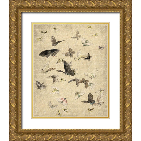 Butterflies in Flight 1 Gold Ornate Wood Framed Art Print with Double Matting by Kimberly, Allen
