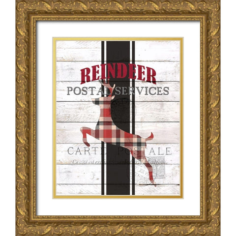 Reindeer Postal Service Gold Ornate Wood Framed Art Print with Double Matting by Kimberly, Allen