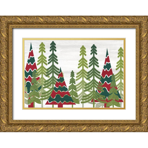 Christmas Trees Gold Ornate Wood Framed Art Print with Double Matting by Kimberly, Allen