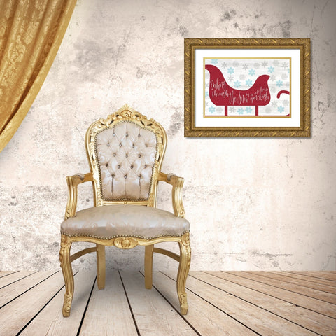 Sleigh Dashing Gold Ornate Wood Framed Art Print with Double Matting by Kimberly, Allen