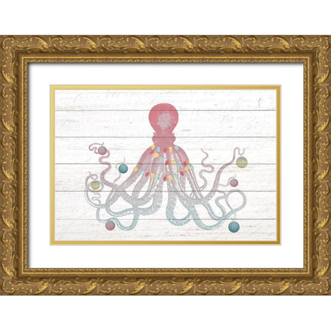 Christmas Octopus Gold Ornate Wood Framed Art Print with Double Matting by Kimberly, Allen