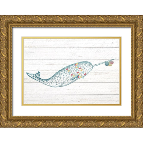 Narwal Christmas Gold Ornate Wood Framed Art Print with Double Matting by Kimberly, Allen