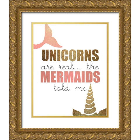 Unicorns and Mermaids Gold Ornate Wood Framed Art Print with Double Matting by Kimberly, Allen
