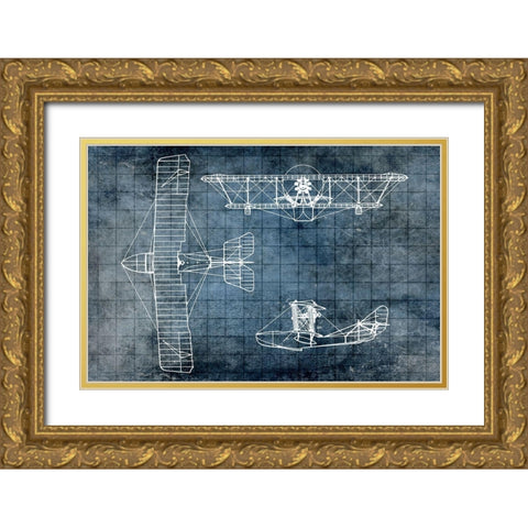 Plane Blueprint 2 Gold Ornate Wood Framed Art Print with Double Matting by Kimberly, Allen