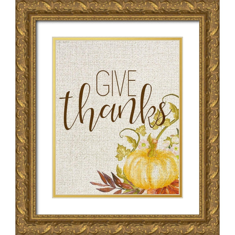 Give Thanks Gold Ornate Wood Framed Art Print with Double Matting by Kimberly, Allen