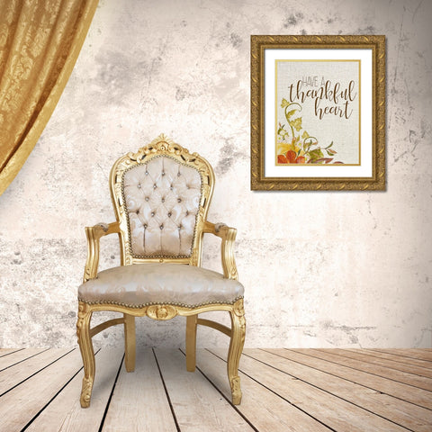 Thankful Heart Gold Ornate Wood Framed Art Print with Double Matting by Kimberly, Allen