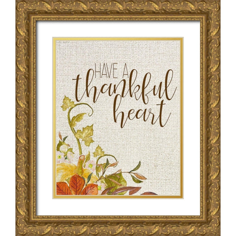 Thankful Heart Gold Ornate Wood Framed Art Print with Double Matting by Kimberly, Allen