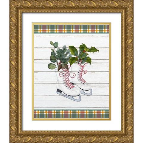 Christmas Skates Gold Ornate Wood Framed Art Print with Double Matting by Kimberly, Allen