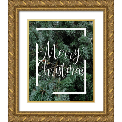 Merry Christmas Foliage Gold Ornate Wood Framed Art Print with Double Matting by Kimberly, Allen
