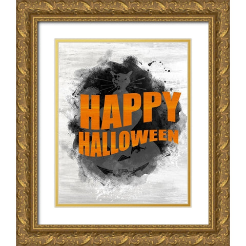 Happy Halloween Gold Ornate Wood Framed Art Print with Double Matting by Kimberly, Allen