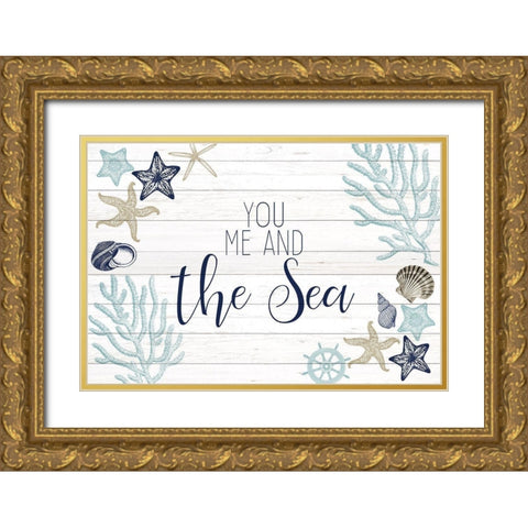 You Me and the Sea Gold Ornate Wood Framed Art Print with Double Matting by Kimberly, Allen